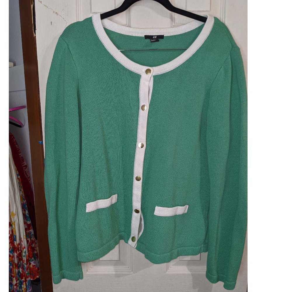 Green H&M Size L Cardigan with Gold Buttons